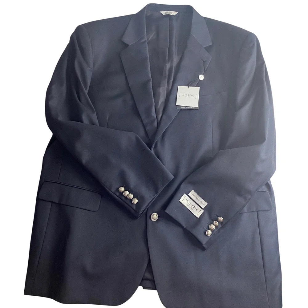 W.H. Belk Mens Navy Super‎ 120s Wool Blazer Sport Coat 50R NWT 211231 FLAW